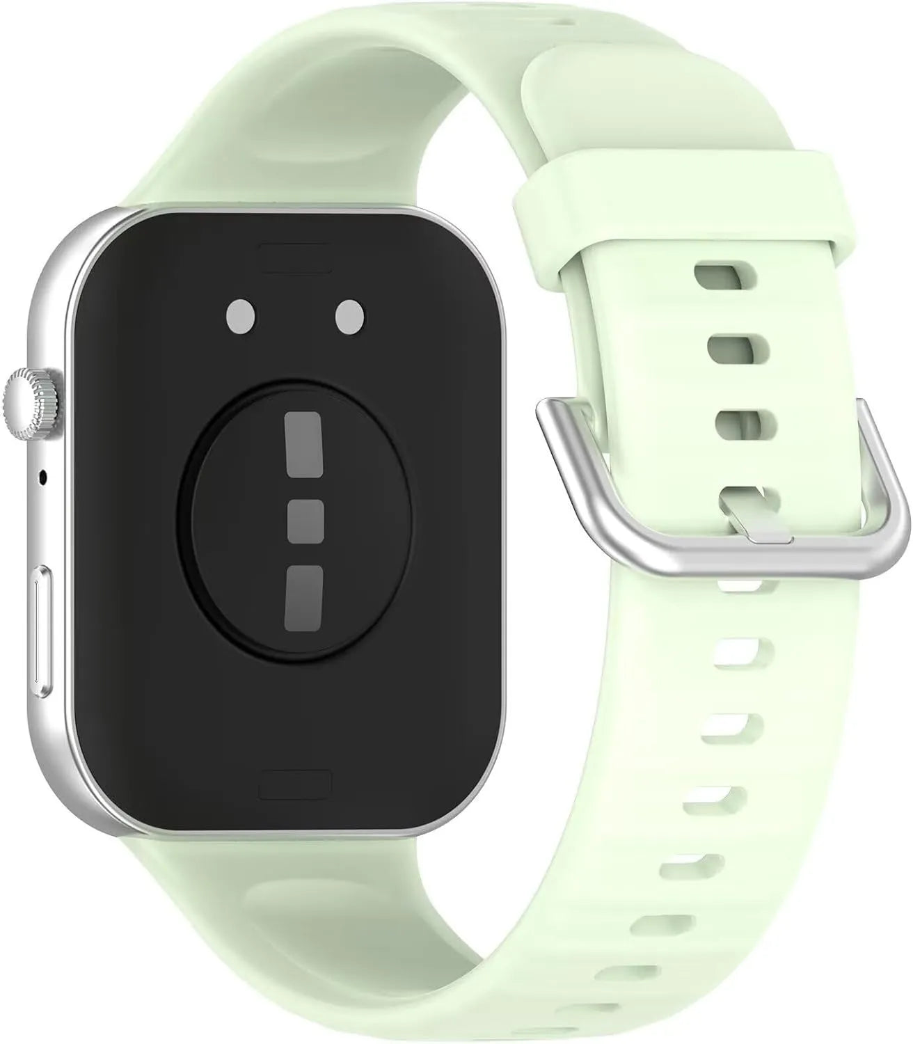 Silicone Strap, light green, on a watch, 3/4 rear view