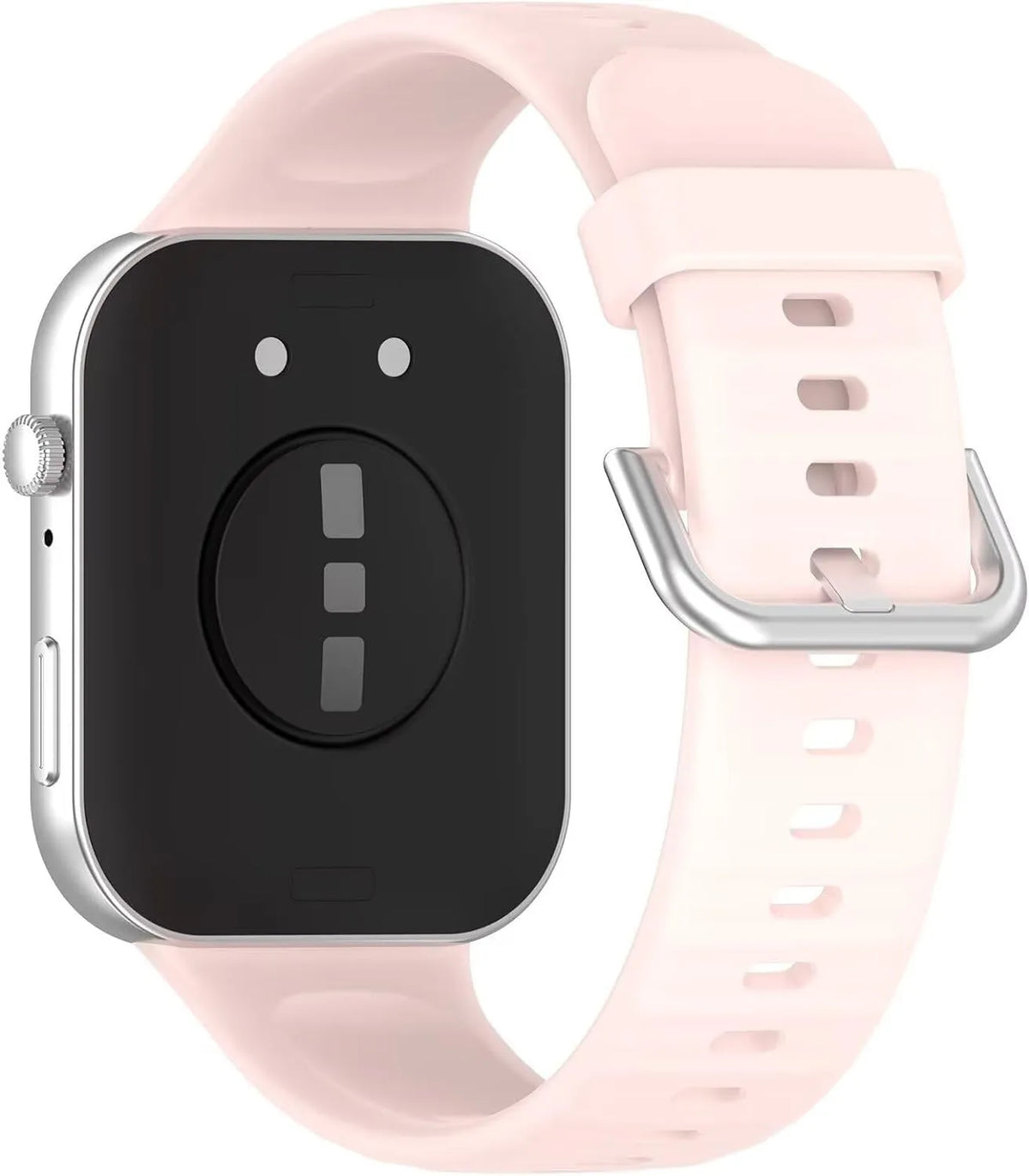 Silicone Strap, light pink, on a watch, 3/4 rear view