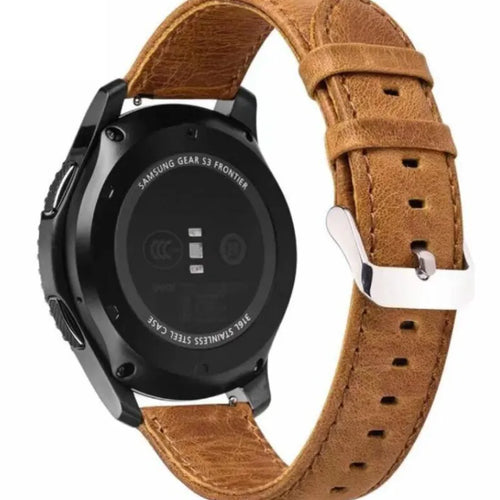 Leather Strap, brown, on a watch, 3/4 rear view