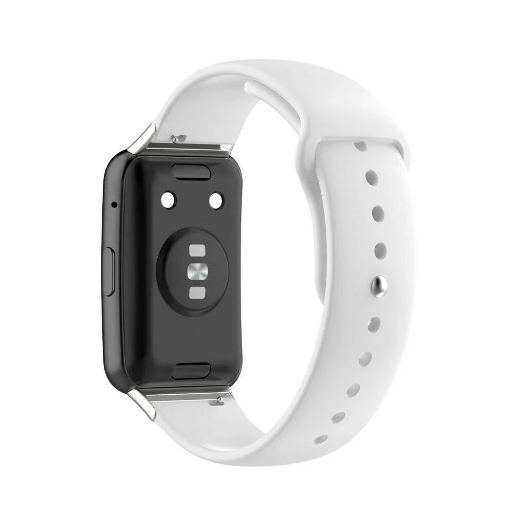 Silicone Sport Strap, white, on a watch, 3/4 rear view
