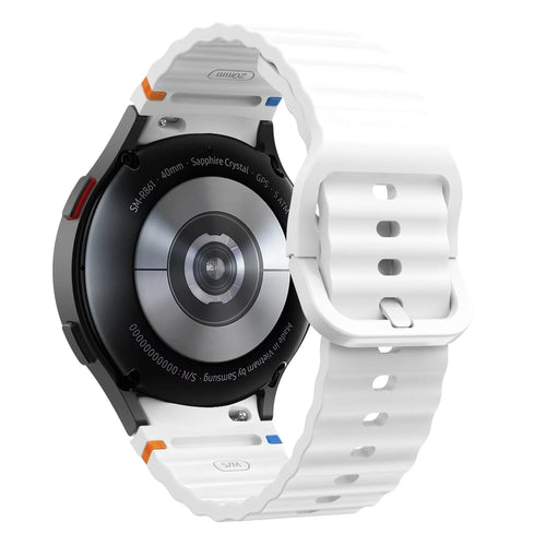 Wave Silicone Strap, white, on a watch, 3/4 rear view