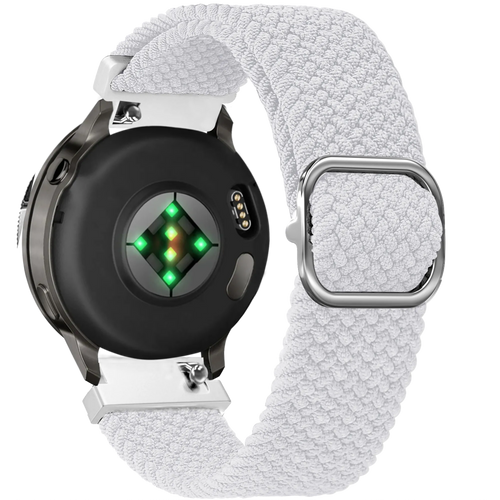 Braided Nylon Strap, white, on a watch, 3/4 rear view