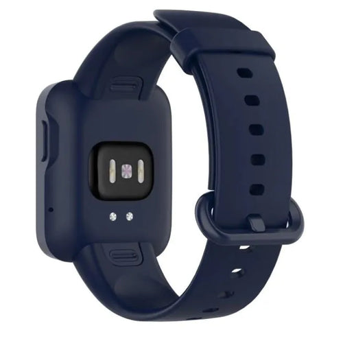Silicone Strap, dark blue, on a watch, 3/4 rear view