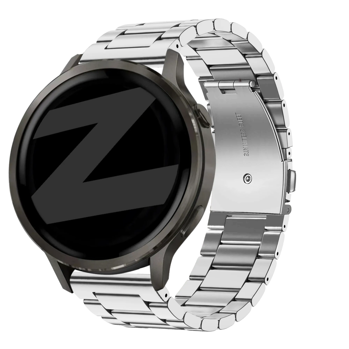 Steel Strap 'Classic', silver, on a watch, 3/4 rear view