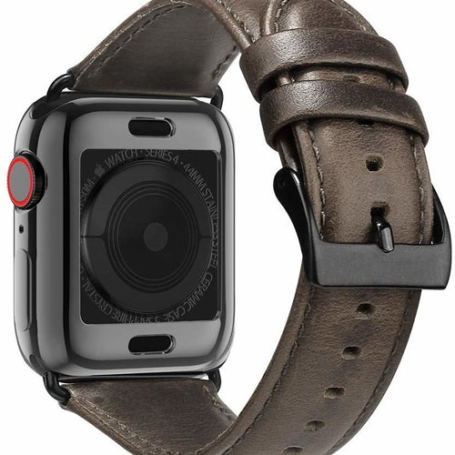 Leather Strap, dark brown, on a watch, 3/4 rear view