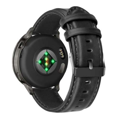 Leather Strap 'Classic', black, on a watch, 3/4 rear view