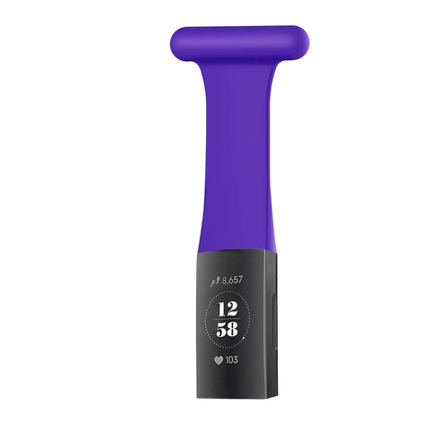 Silicone Nurse Fob, purple, on a watch, direct front view