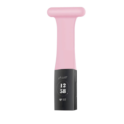 Silicone Nurse Fob, pink, on a watch, direct front view