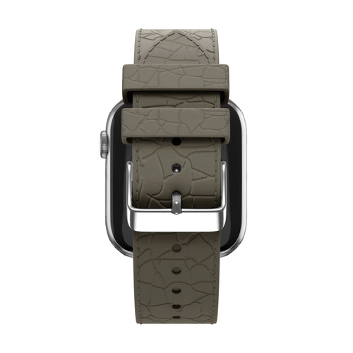 Silicone Strap Leather Pattern, brown, on a watch, direct front view
