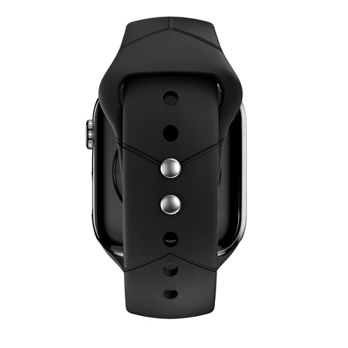 Silicone Hexagons Sport Strap, black, on a watch, direct front view