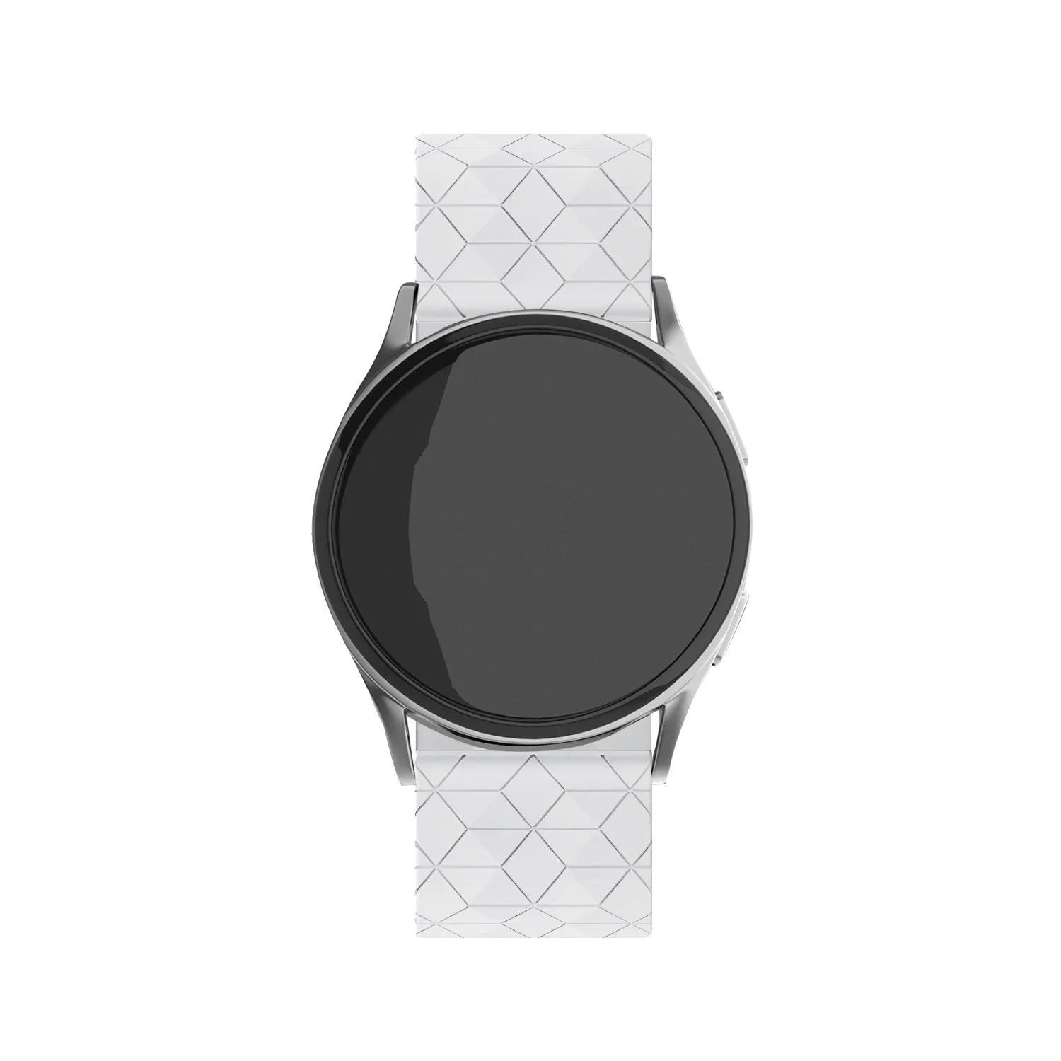 Silicone Strap Hexagons, white, on a watch, direct front view