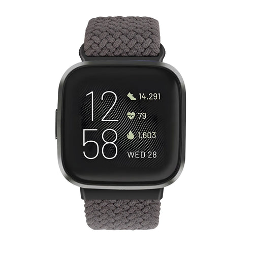 Nylon Adjustable Braided Strap, dark grey, on a watch, direct front view