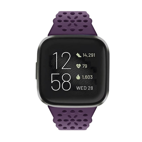 Patterned Silicone Strap, purple, on a watch, direct front view