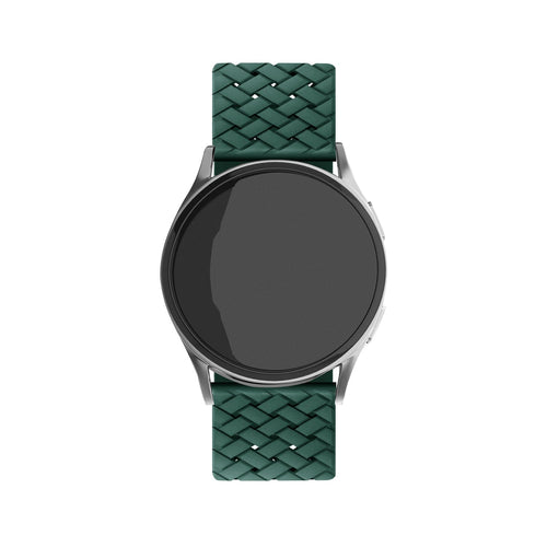 Braided Silicone Strap, dark green, on a watch, direct front view