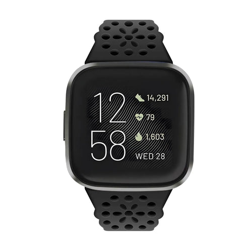 Patterned Silicone Strap, black, on a watch, direct front view
