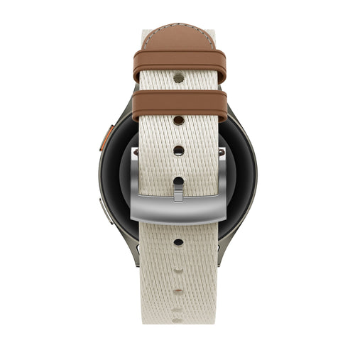 Leather Hybrid Strap 'Easy Fit', beige/brown, on a watch, direct front view
