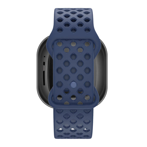 Silicone Sport Strap 'Air', dark blue, on a watch, direct front view