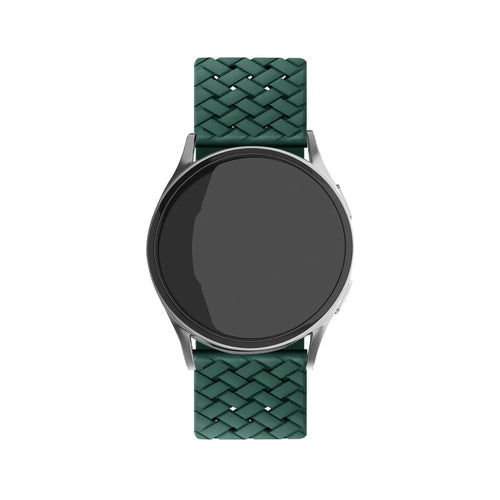 Braided Silicone Strap, dark green, on a watch, direct front view