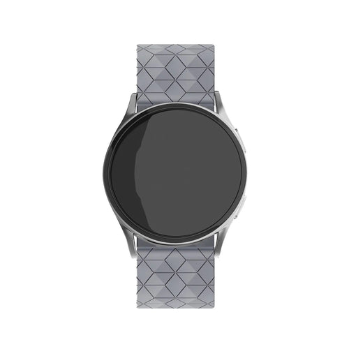 Silicone Strap Hexagons, grey, on a watch, direct front view