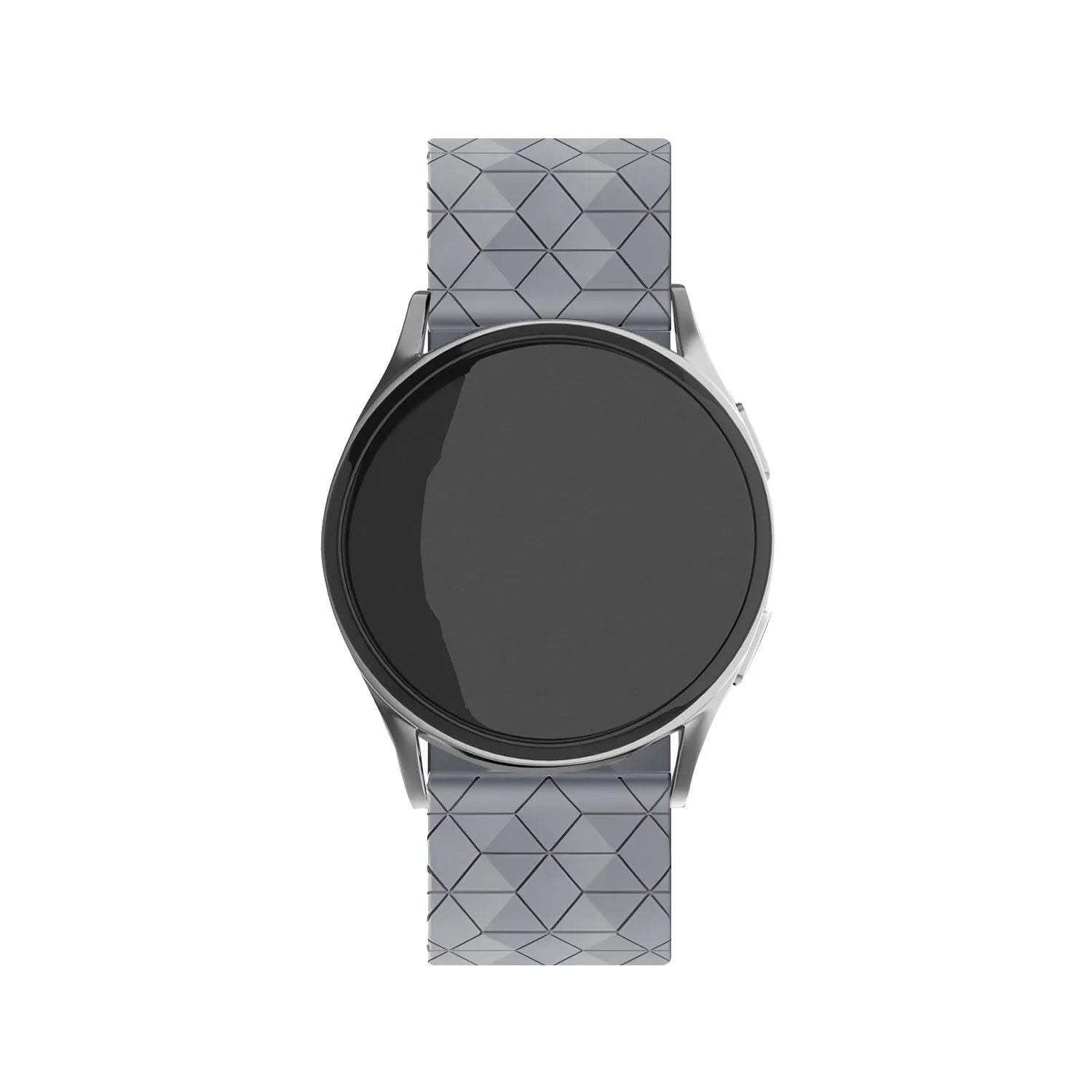Silicone Strap Hexagons, grey, on a watch, direct front view