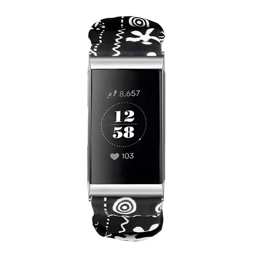Nylon Scrunchie Strap, black mix, on a watch, direct front view
