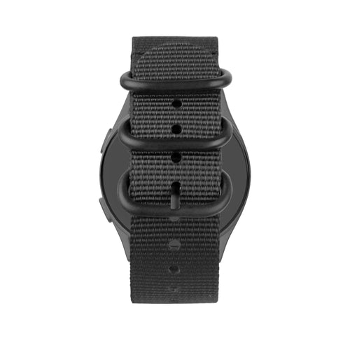 Buckled Nylon Strap, black, on a watch, direct front view