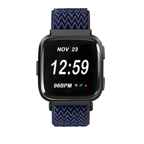 Nylon Elastic Strap, blue, on a watch, direct front view