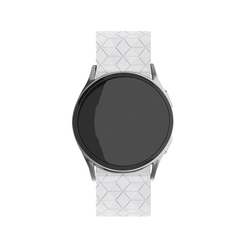 Silicone Strap Hexagons, white, on a watch, direct front view