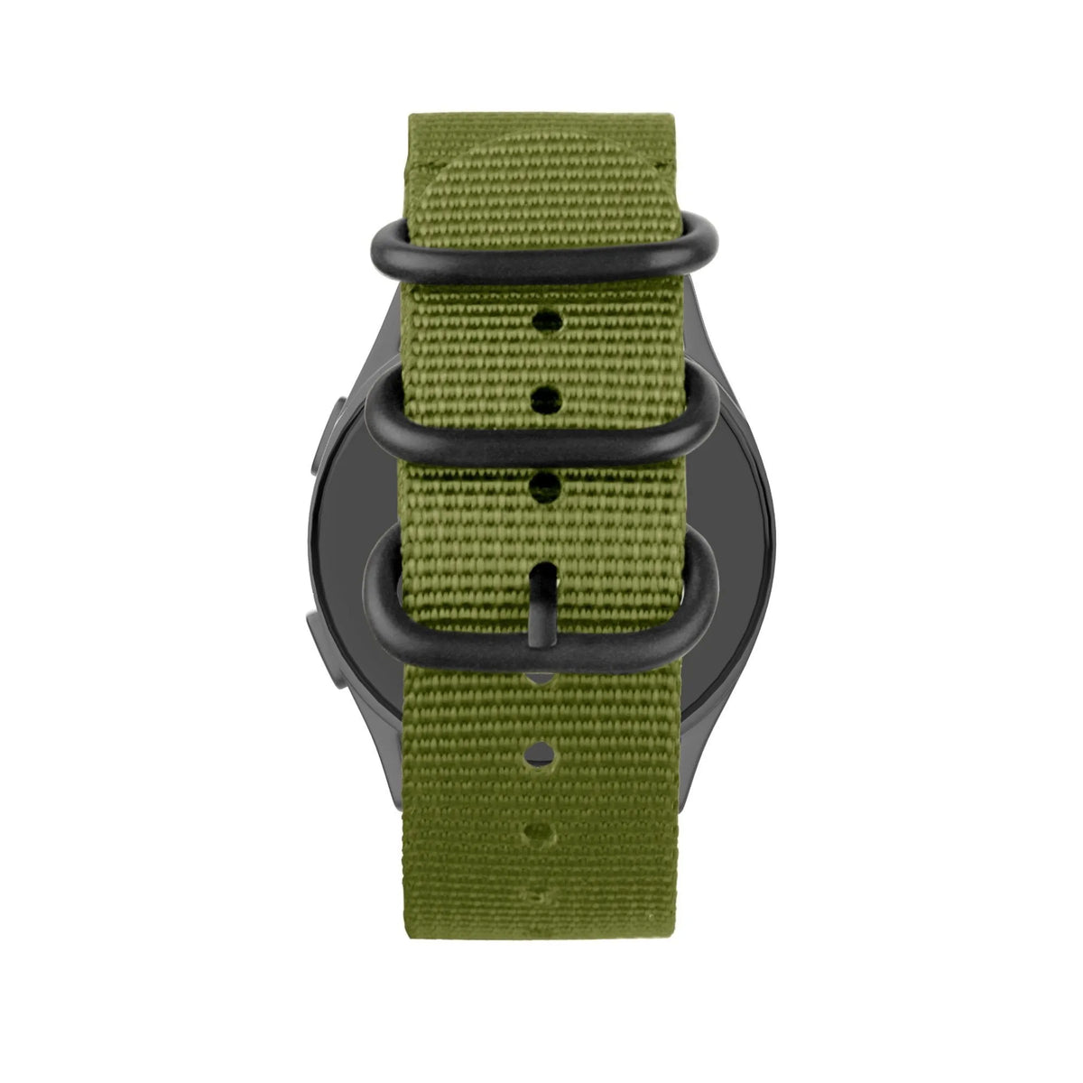 Buckled Nylon Strap, green, on a watch, direct front view