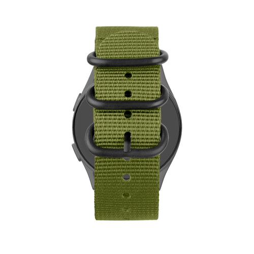 Buckled Nylon Strap, green, on a watch, direct front view