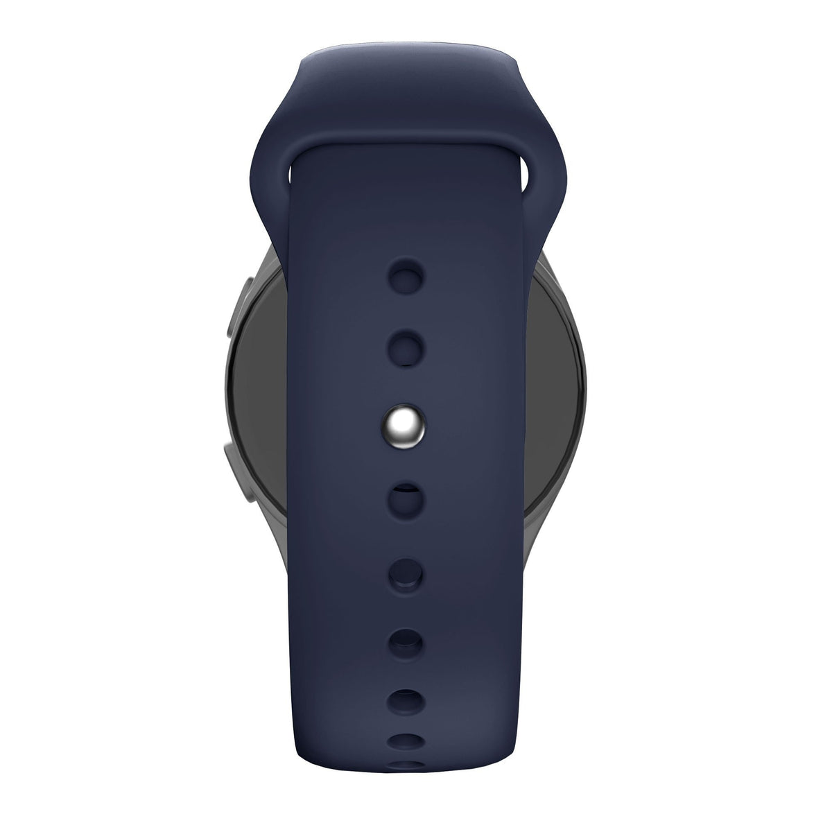 Silicone Sport Strap 'Deluxe', dark blue, on a watch, direct front view