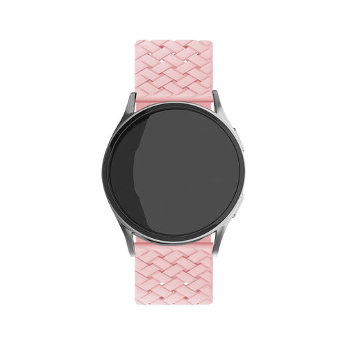 Braided Silicone Strap, pink, on a watch, direct front view