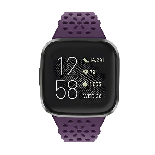 Patterned Silicone Strap, purple, on a watch, direct front view