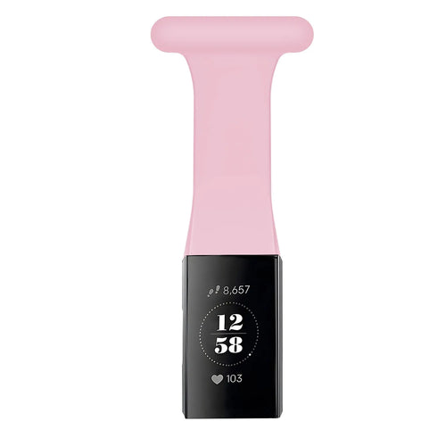 Silicone Nurse Fob, pink, on a watch, direct front view