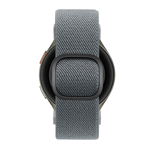 Nylon Elastic Strap 'Easy Fit', grey-blue, on a watch, direct front view
