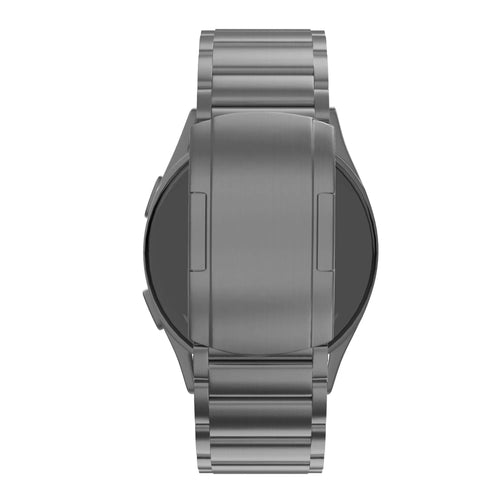 Titanium Link Strap, graphite, on a watch, direct front view