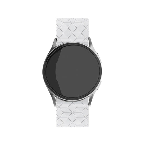 Silicone Strap Hexagons, white, on a watch, direct front view