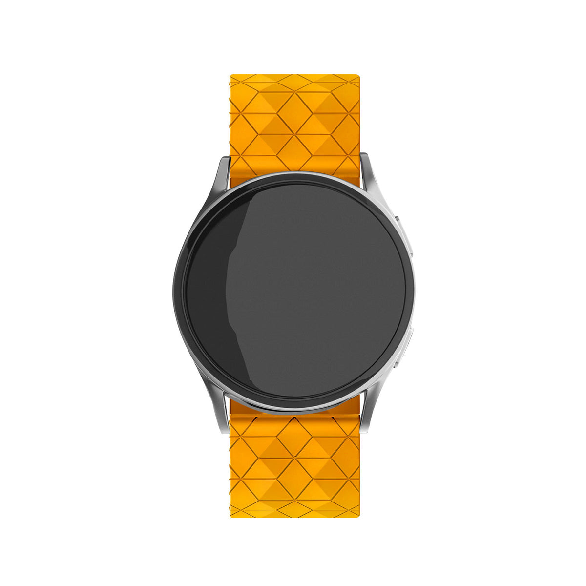 Silicone Strap Hexagons, orange, on a watch, direct front view