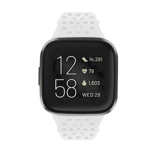 Patterned Silicone Strap, white, on a watch, direct front view
