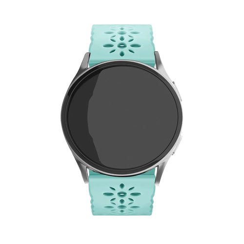 Patterned Silicone Strap, blue sea green, on a watch, direct front view