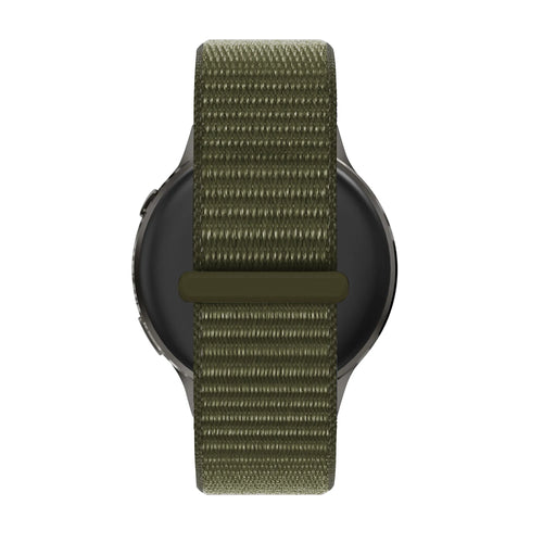 Nylon Loop Strap, olive, on a watch, direct front view