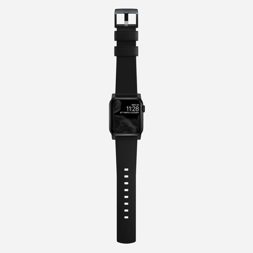 Silicone Active Pro Hybrid Strap, black, on a watch, direct front view