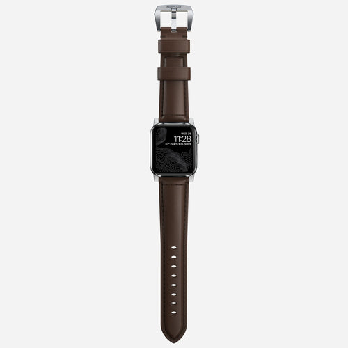Nomad Bracelet cuir tradicional Apple Watch (marron/argenté)