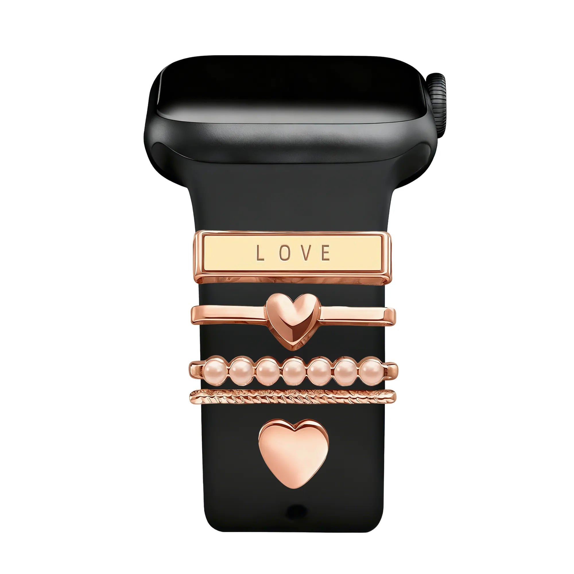 Bracelet smartwatch avec charms - Coeurs (or rose)
