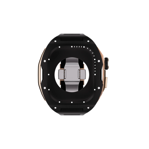 Reqior Apple Watch 45mm Case with Rubber Strap (Black/Rose Gold)