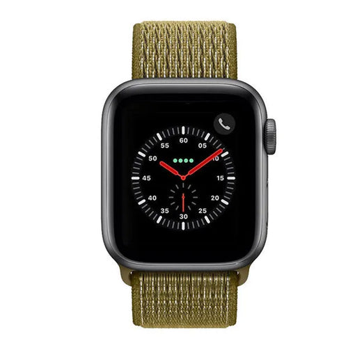 Nylon Strap, olive, on a watch, direct front view