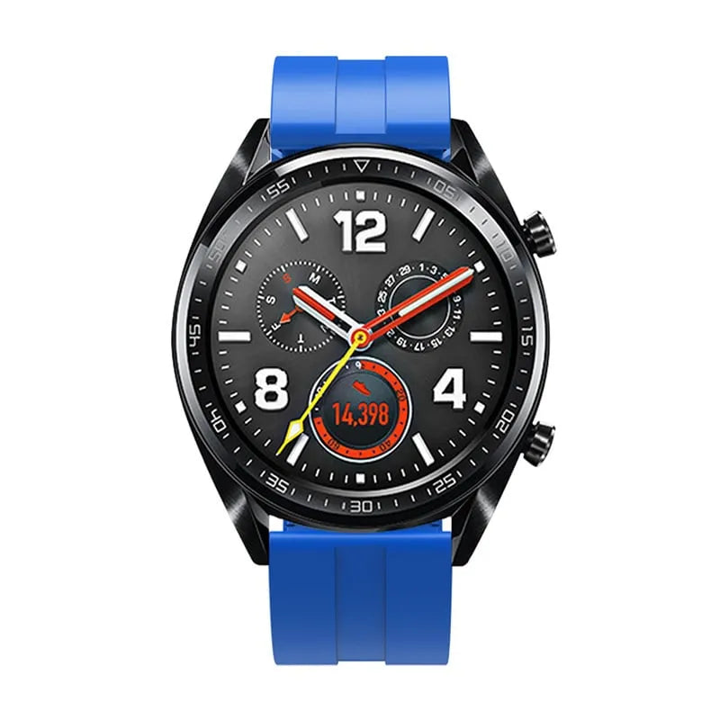 Silicone Strap 'Extreme', blue, on a watch, direct front view