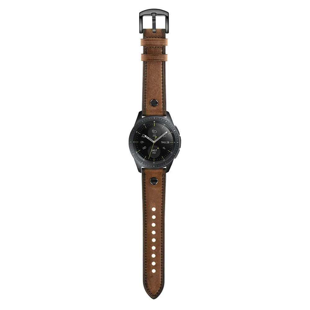 Leather Strap with Screw, on a watch, direct front view