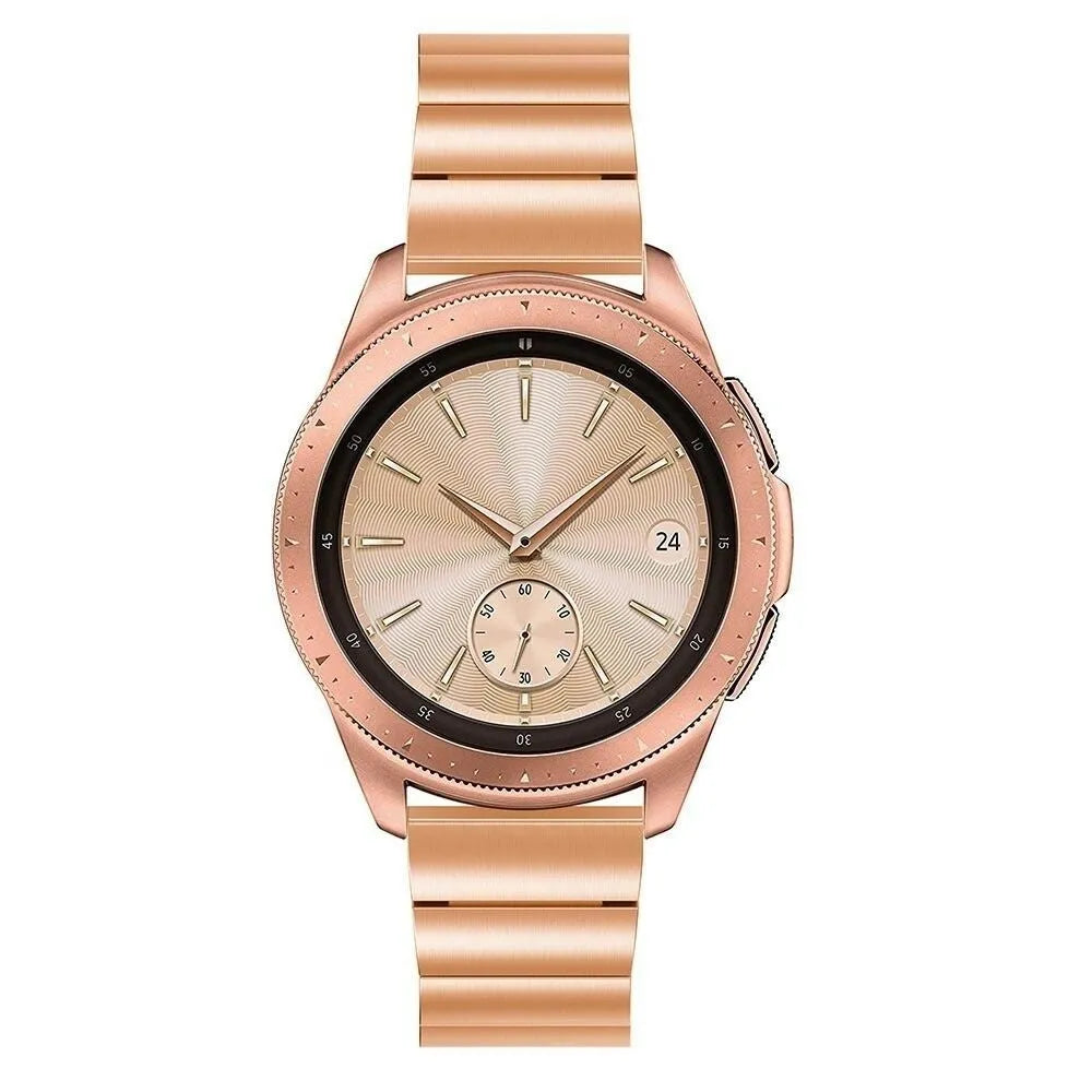 Premium Metal Strap, rose gold, on a watch, direct front view