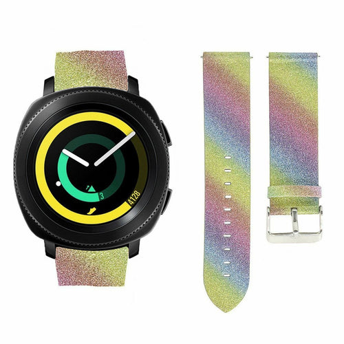 Leather Strap with Glitters, rainbow, on a watch, direct front view